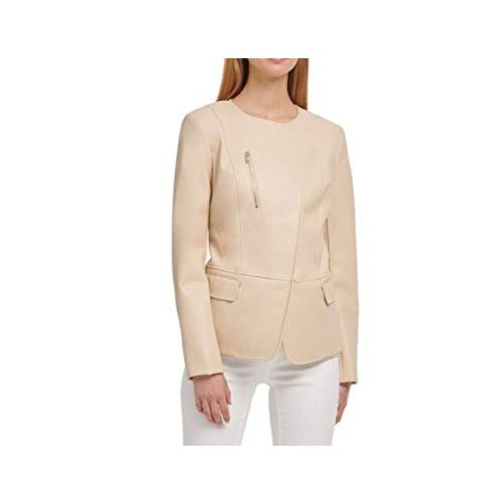 DKNY Faux Leather Collarless Blazer